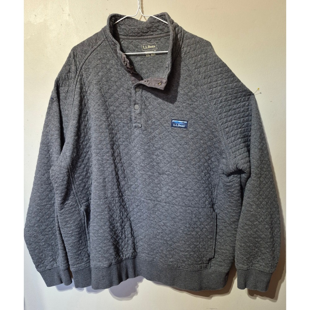 LL Bean Quilted Sweatshirt Mens XXL Gray Snap Neck Pullover 509332 Trad Fit